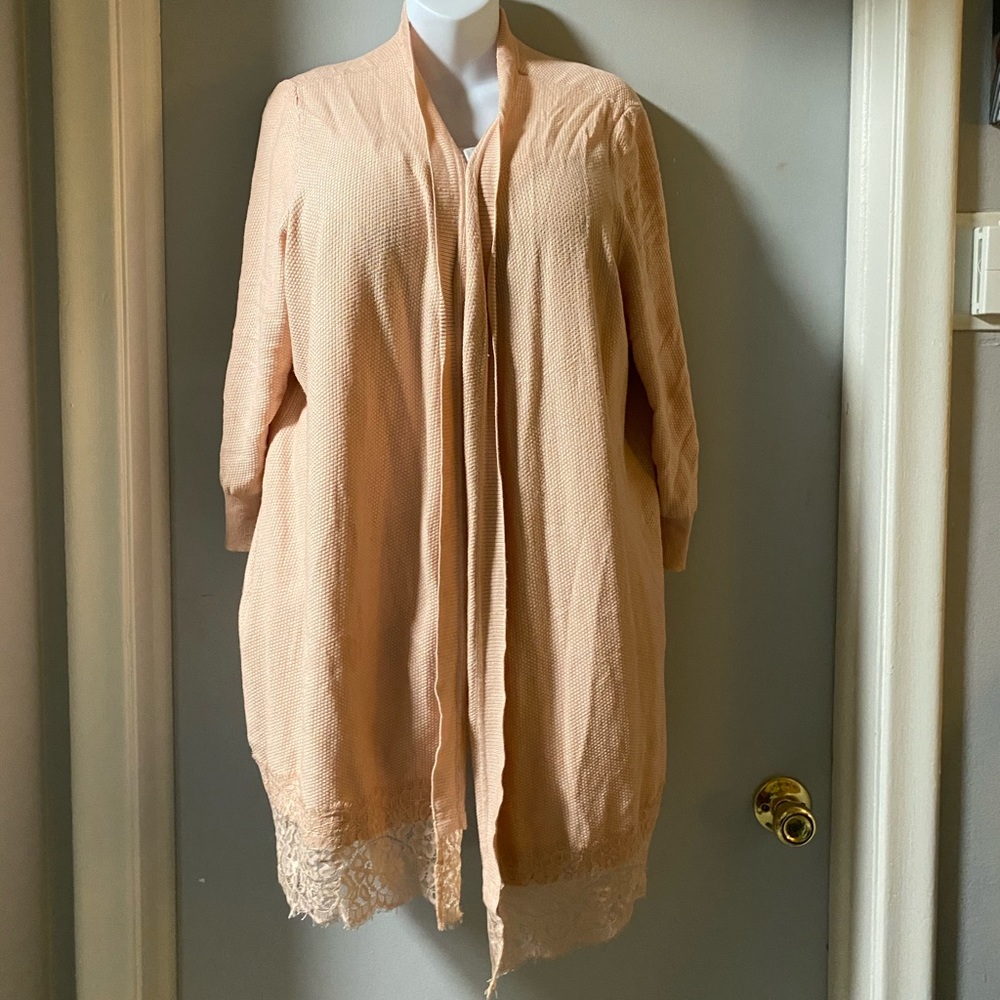 Lane Bryant pink long cardigan with lace size22/24